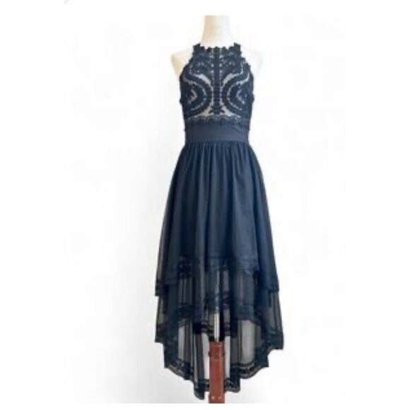 Bebe Black Steampunk Sexy Gothic Halter High-Low Lace Party Dress Sheer Sz 8 - Picture 1 of 7
